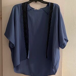 Lush Blue Blouse with Black Accents